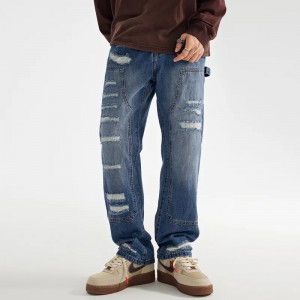 Men's loose straight tube casual wash worn jeans fashion brand high street old autumn and winter new pants