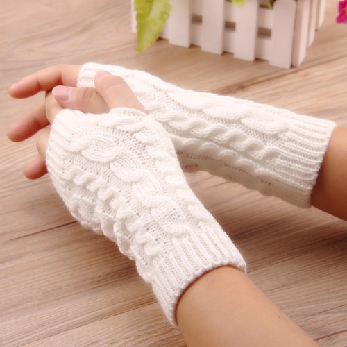 Women Long Fingerless Gloves Knitted Mittens Winter Arm Warmer Punk Gothic Ribbed Girls Solid Color Gloves Arm Sleeves